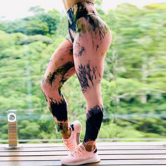 Fitness High Elastic Sports Leggings Training Abstract Ink Pattern High Waist Yoga Leggings - ProTrendyz