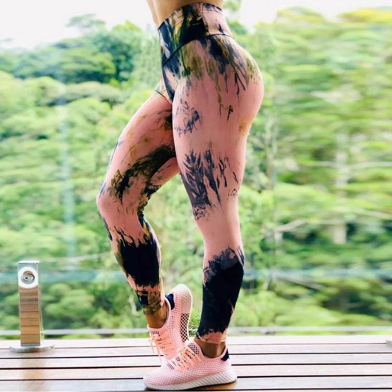 Fitness High Elastic Sports Leggings Training Abstract Ink Pattern High Waist Yoga Leggings - ProTrendyz