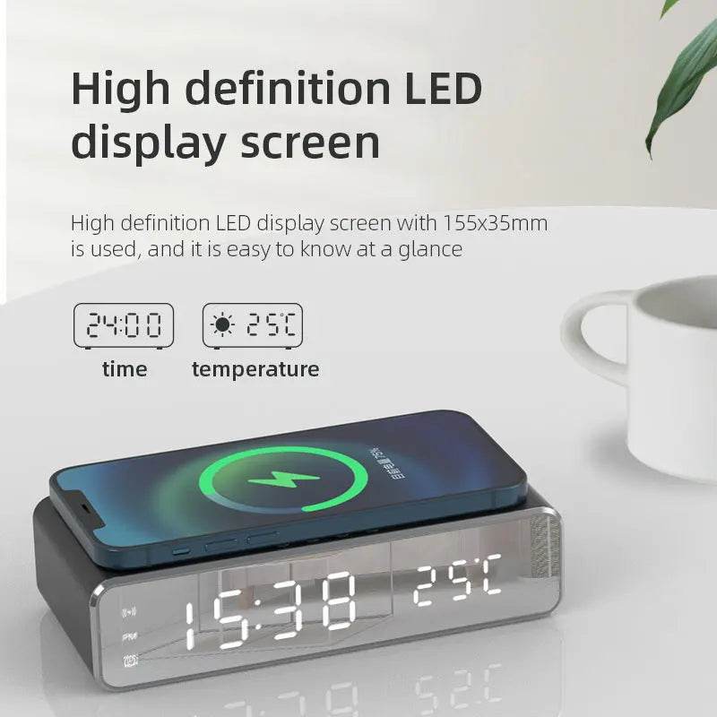 Electric Wireless Phone Charger, Clock, HD Thermometer, Mirror, Clock with Charger Smart Convenient - ProTrendyz