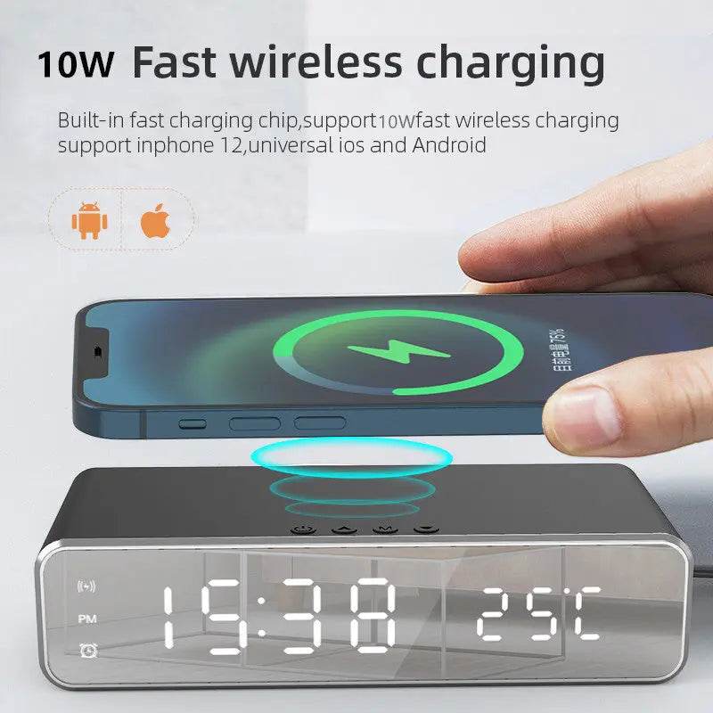 Electric Wireless Phone Charger, Clock, HD Thermometer, Mirror, Clock with Charger Smart Convenient - ProTrendyz