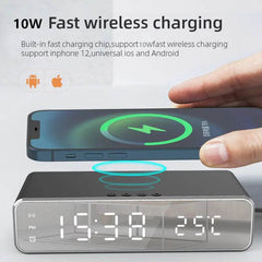 Electric Wireless Phone Charger, Clock, HD Thermometer, Mirror, Clock with Charger Smart Convenient - ProTrendyz