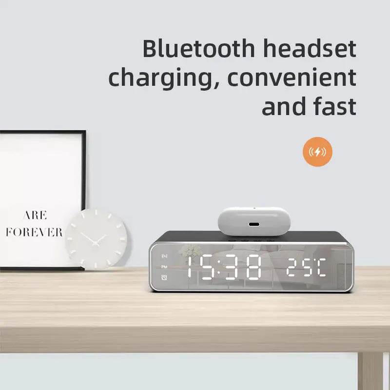 Electric Wireless Phone Charger, Clock, HD Thermometer, Mirror, Clock with Charger Smart Convenient - ProTrendyz