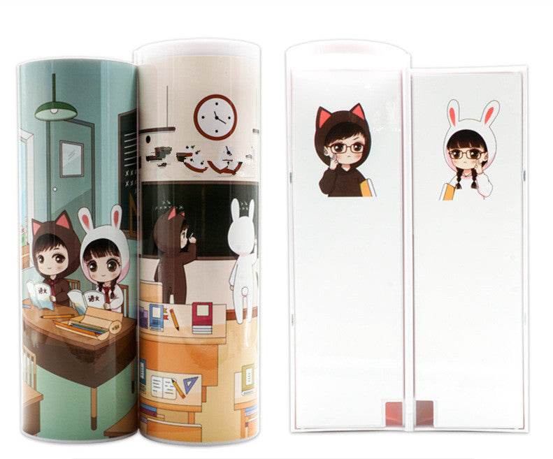 Long Student Pencil Case, Multifunctional Pencil Case, Plastic Double-layer Children's Creative Pencil Case - ProTrendyz