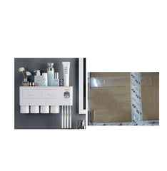 Non-marking Hanging Magnetic Toothbrush Holder Single Drawer Storage Rack With Toothpaste Squeezer Toiletry Set - ProTrendyz