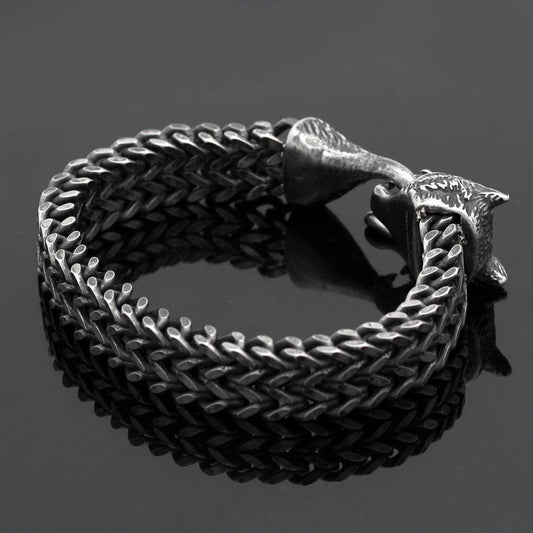 Bracelet Men Stainless Steel Vintage Black Wolf Head Cuban Chain Hand Wristband Male Fashion Jewelry Wholesale Accessories Gifts - ProTrendyz