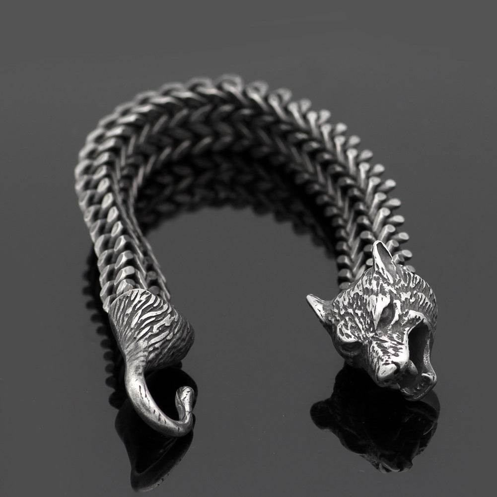 Bracelet Men Stainless Steel Vintage Black Wolf Head Cuban Chain Hand Wristband Male Fashion Jewelry Wholesale Accessories Gifts - ProTrendyz