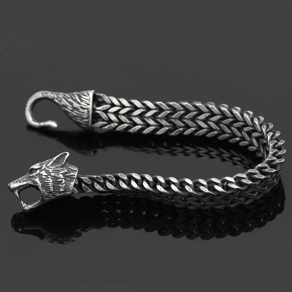 Bracelet Men Stainless Steel Vintage Black Wolf Head Cuban Chain Hand Wristband Male Fashion Jewelry Wholesale Accessories Gifts - ProTrendyz