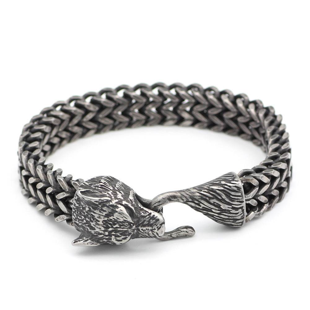 Bracelet Men Stainless Steel Vintage Black Wolf Head Cuban Chain Hand Wristband Male Fashion Jewelry Wholesale Accessories Gifts - ProTrendyz