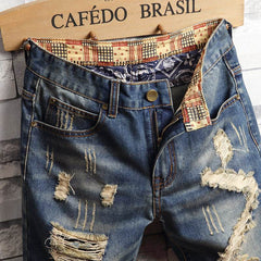 Trend big hole jeans short pants men''s summer Capris jeans pants pants beggars pants men''s Korean slim - ProTrendyz