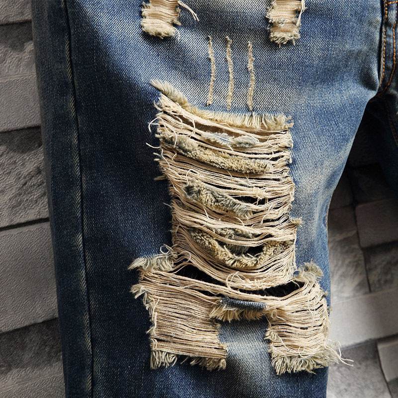 Trend big hole jeans short pants men''s summer Capris jeans pants pants beggars pants men''s Korean slim - ProTrendyz