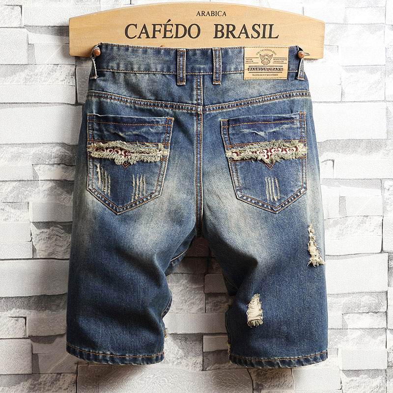 Trend big hole jeans short pants men''s summer Capris jeans pants pants beggars pants men''s Korean slim - ProTrendyz