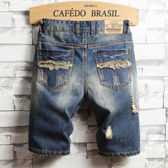 Trend big hole jeans short pants men''s summer Capris jeans pants pants beggars pants men''s Korean slim - ProTrendyz