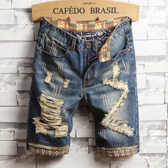 Trend big hole jeans short pants men''s summer Capris jeans pants pants beggars pants men''s Korean slim - ProTrendyz