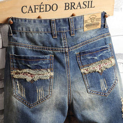 Trend big hole jeans short pants men''s summer Capris jeans pants pants beggars pants men''s Korean slim - ProTrendyz