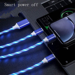 3 In 1 Micro USB Type C Cable LED Flowing Light Type C Chager Cable Mobile Phone Charging Wire - ProTrendyz