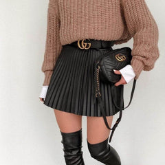 Draped Pleated Knitted Mini Skirts Women Winter Short Skirt - ProTrendyz