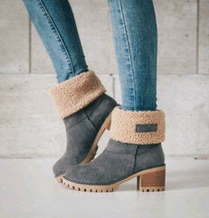 Mid-Tube Thick Heel Suede Snow Boots - ProTrendyz