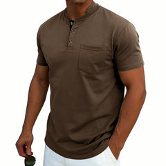 Men's Henley-neck Button-up Short-sleeve T-shirt