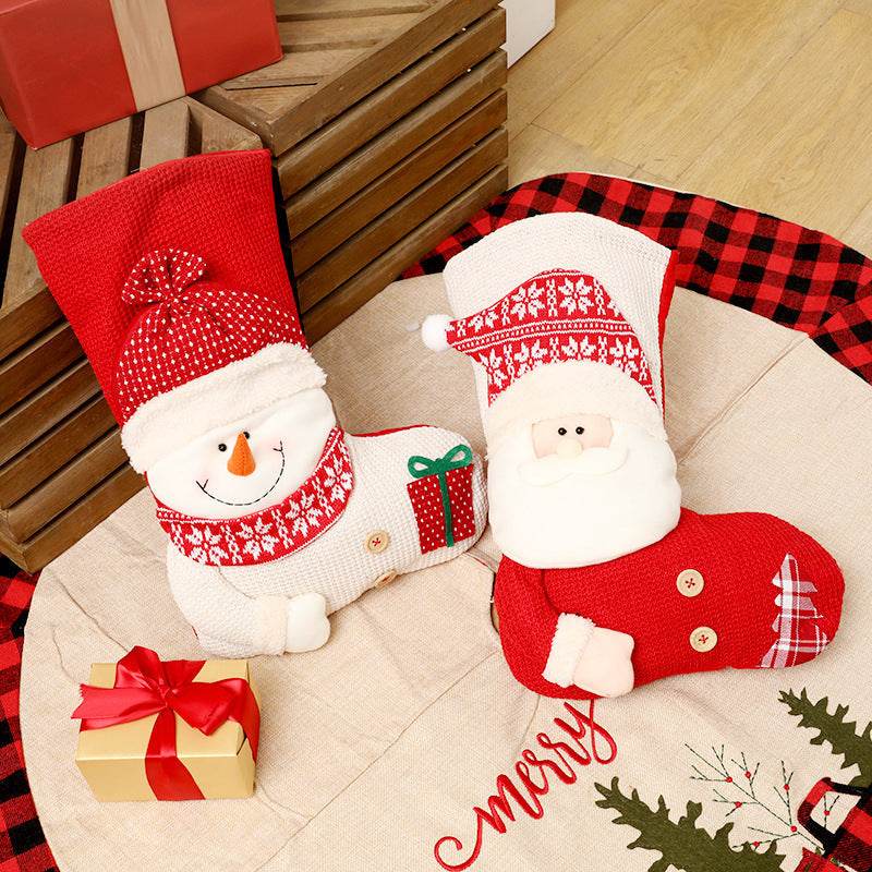 Large Red White Knitted Christmas Stocking Santa Claus Fireplace Decor Socks Xmas Gift Bags Candy Holder Decor For Home - ProTrendyz