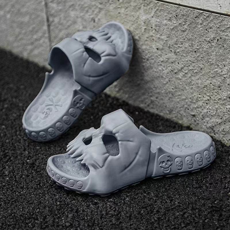 Personalized Skull Design Halloween Slippers Bathroom Indoor Outdoor Funny Slides Beach Shoes - ProTrendyz