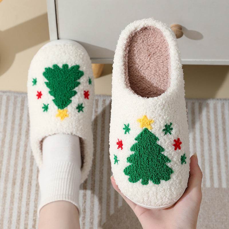 Christmas Home Slippers Cute Cartoon Santa Claus Cotton Slippers For Women And Men Couples Winter Warm Furry Shoes - ProTrendyz