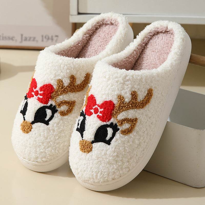 Christmas Home Slippers Cute Cartoon Santa Claus Cotton Slippers For Women And Men Couples Winter Warm Furry Shoes - ProTrendyz