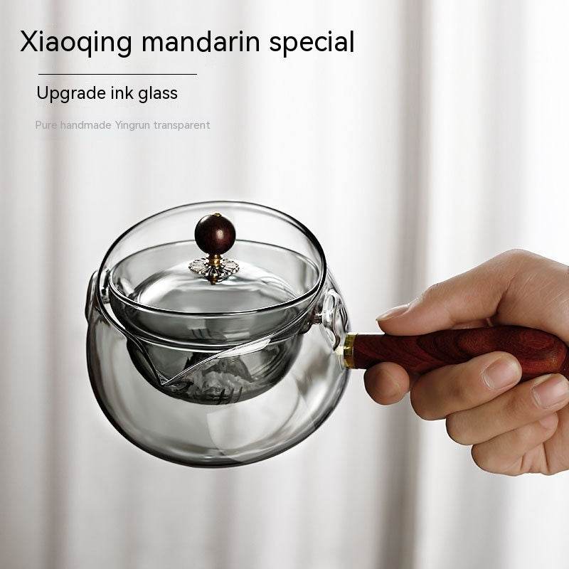 Semi-automatic Rotary Heat-resistant Glass Teapot Lazy Tea Making With Infuser And Wooden Handle Office Home Accessories Kitchen Gadgets - ProTrendyz