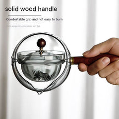Semi-automatic Rotary Heat-resistant Glass Teapot Lazy Tea Making With Infuser And Wooden Handle Office Home Accessories Kitchen Gadgets - ProTrendyz