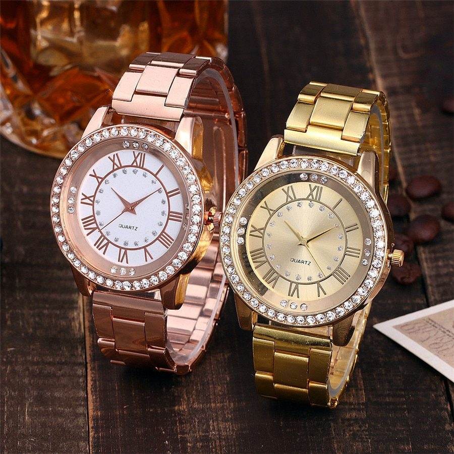 Vansvar Brand Rose Gold Watch Luxury Women Dress Rhinestone Quartz Watch Casual Women Stainless Steel Wristwatches Female Clock - ProTrendyz