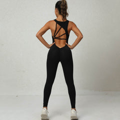 Yoga Jumpsuit V-shaped Back Design Sleeveless Fitness Running Sportswear Stretch Tights Pants For Womens Clothing - ProTrendyz