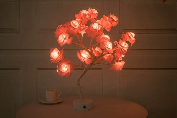 Rose Flower Lamp USB Battery Operated LED Table Lamp Bonsai Tree Night Lights Garland Bedroom Decoration Lights Home Decor - ProTrendyz