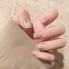 Light khaki smudge false nails - ProTrendyz