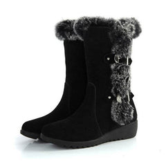 Brown New Winter Women Casual Warm Fur Mid-Calf Boots Shoes Women Slip-On Round Toe Flats Snow Boots Shoes - ProTrendyz