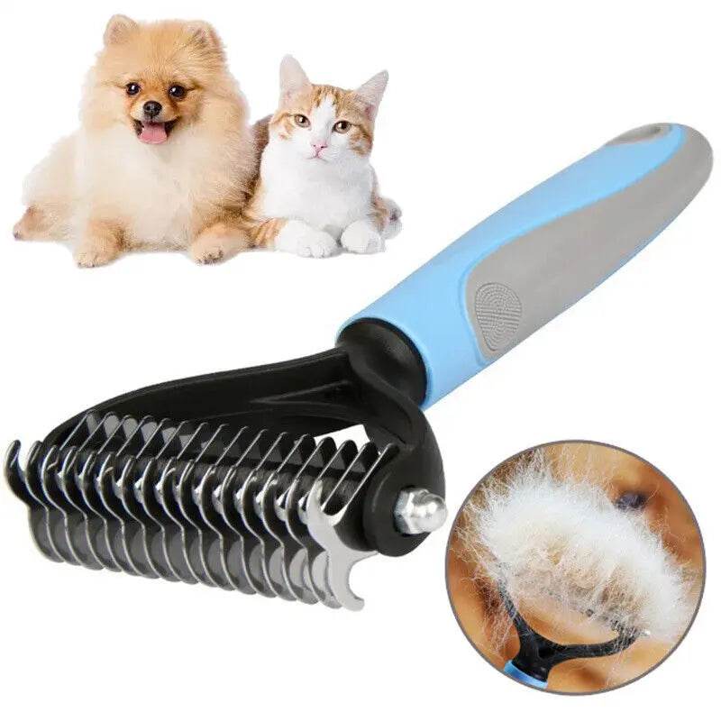 Grooming Brush For Pet Dog Cat Deshedding Tool Rake Comb Fur Remover Reduce 2-Side Dematting Tool For Dogs Cats Pets Grooming Brush Double Sided Shedding And Dematting Undercoat Rake Hair Removal Comb - ProTrendyz