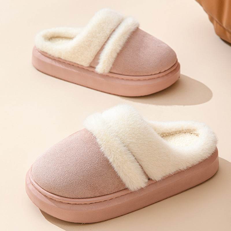 Fashion Warm Cotton Slippers For Women Leisure Thick Bottom Non-slip Plus-velvet House Shoes Winter Bedroom Floor Suede Slipper - ProTrendyz