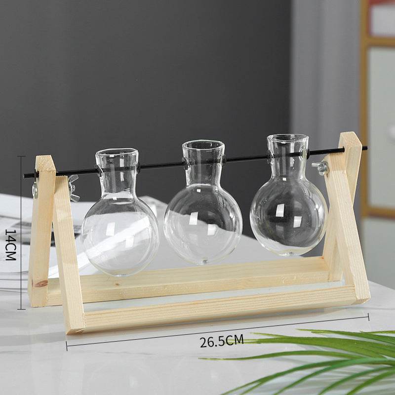 Swing Wooden Stand Hydroponic Plant Container Glass Vase - ProTrendyz