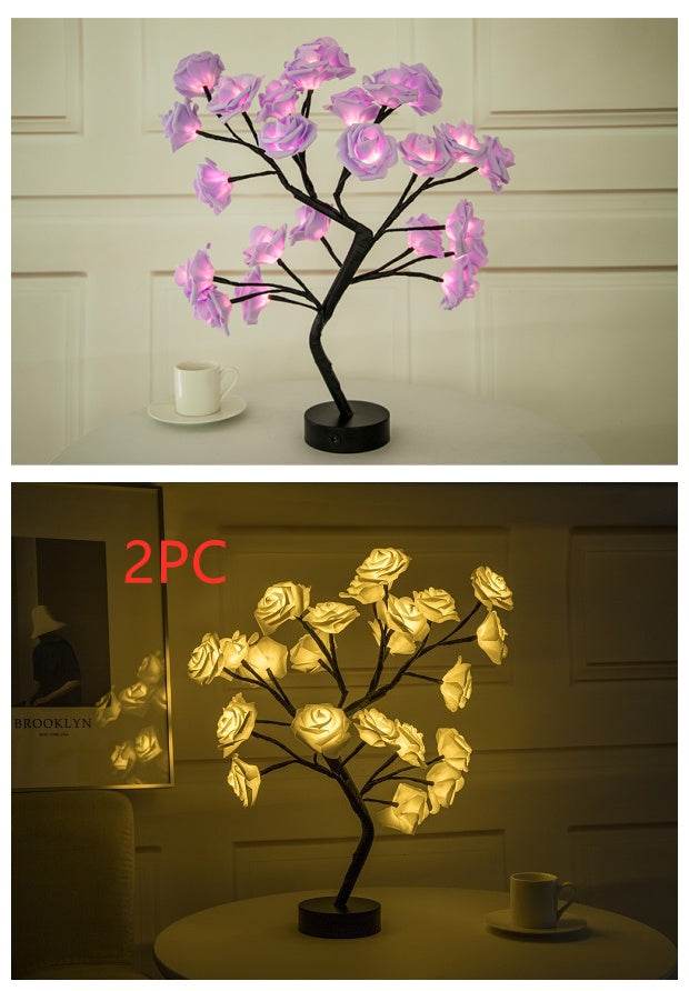Rose Flower Lamp USB Battery Operated LED Table Lamp Bonsai Tree Night Lights Garland Bedroom Decoration Lights Home Decor - ProTrendyz