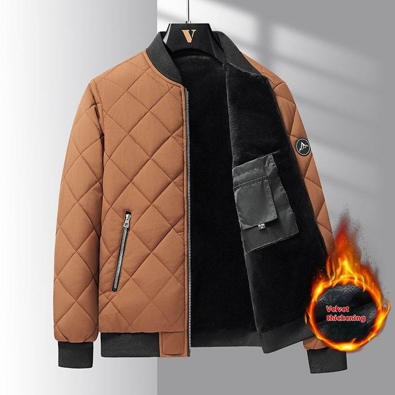 Fashion Rhombic-sewing Design Cotton Coat Winter Warm Thickened Baseball Jacket Casual Solid Color Outwear Clothing For Men - ProTrendyz