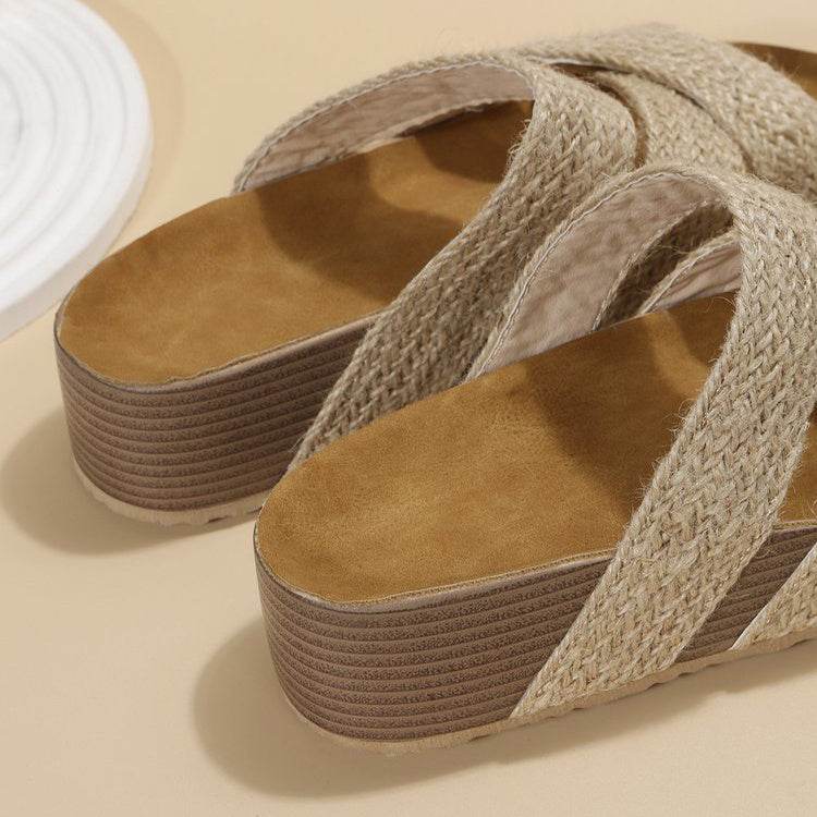Woven Cross-strap Slippers Summer Platform Sandals Women Flat Beach Shoes - ProTrendyz