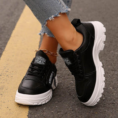 Lace-up Sports Shoes With Side-Zipper Design Fashion Thick-soled Round-toe Casual Shoes For Women Sneakers - ProTrendyz