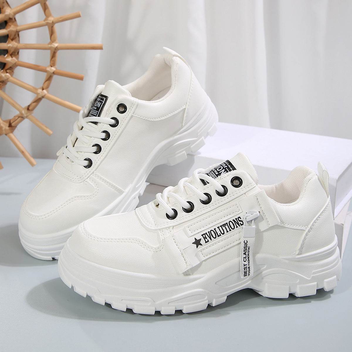 Lace-up Sports Shoes With Side-Zipper Design Fashion Thick-soled Round-toe Casual Shoes For Women Sneakers - ProTrendyz