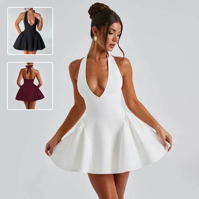 Sexy Deep V-neck Halter Dress Ins Fashion Slim Short Dress For Party Clothing Women - ProTrendyz