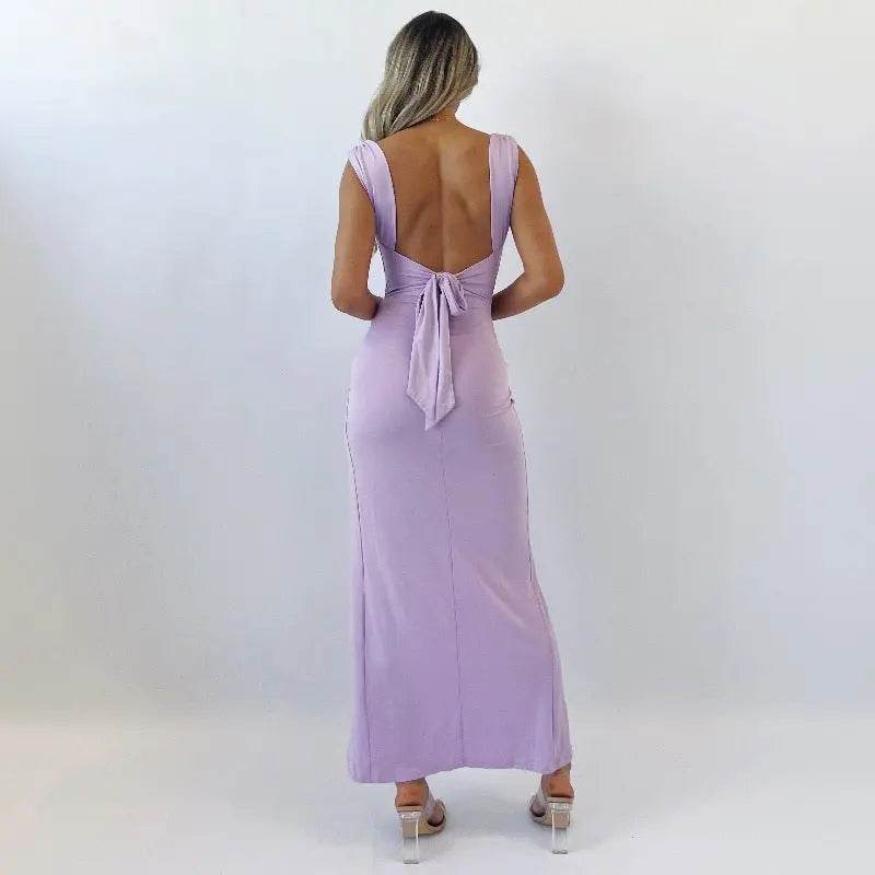 Slim Sleeveless Slit Dress With Back Tie Design Fashion Temperament Dresses For Women Clothing - ProTrendyz