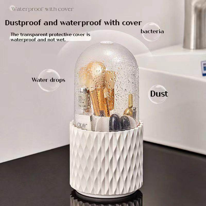 360 Rotating Large Capacity Transparent Makeup Brush Storage Pen Holder Acrylic Dust With Lid Desktop Cosmetic Storage Box - ProTrendyz