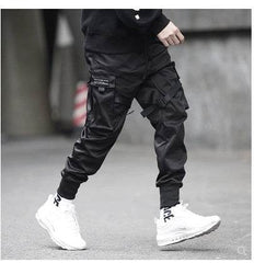 Hot Sale Men Black Hip Hop Cargo Pants Elastic Waist Jogger Trousers Sweatpants Pockets Full Length Casual Fashion - ProTrendyz