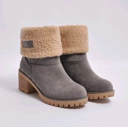 Mid-Tube Thick Heel Suede Snow Boots - ProTrendyz