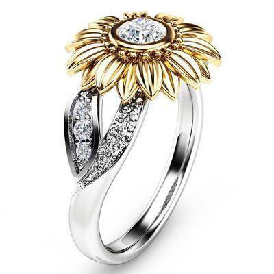 New gold-plated couple ring sunflower flower color separation zircon ring - ProTrendyz