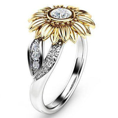 New gold-plated couple ring sunflower flower color separation zircon ring - ProTrendyz