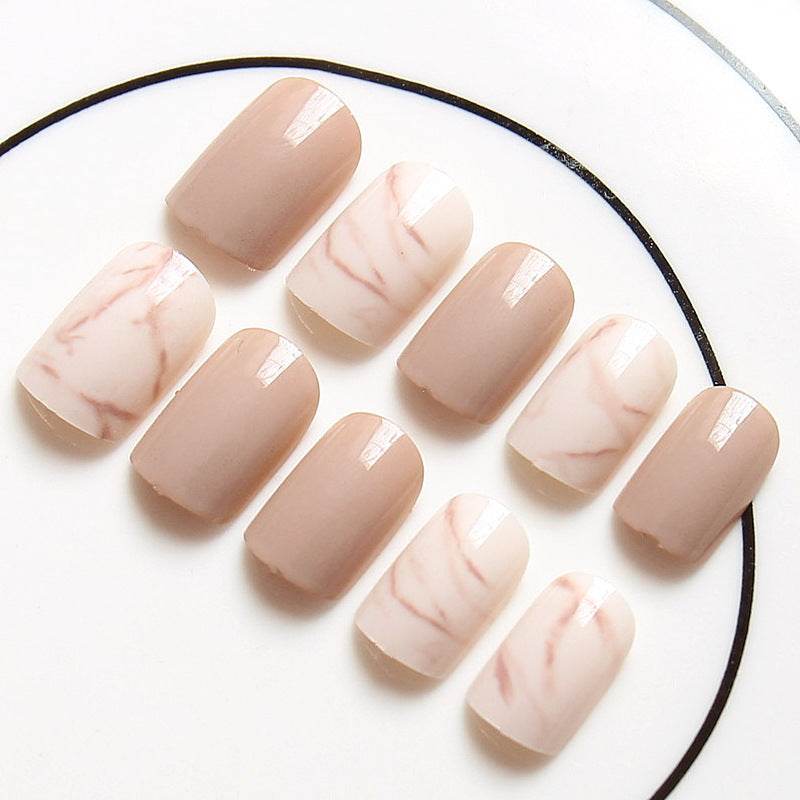Light khaki smudge false nails - ProTrendyz