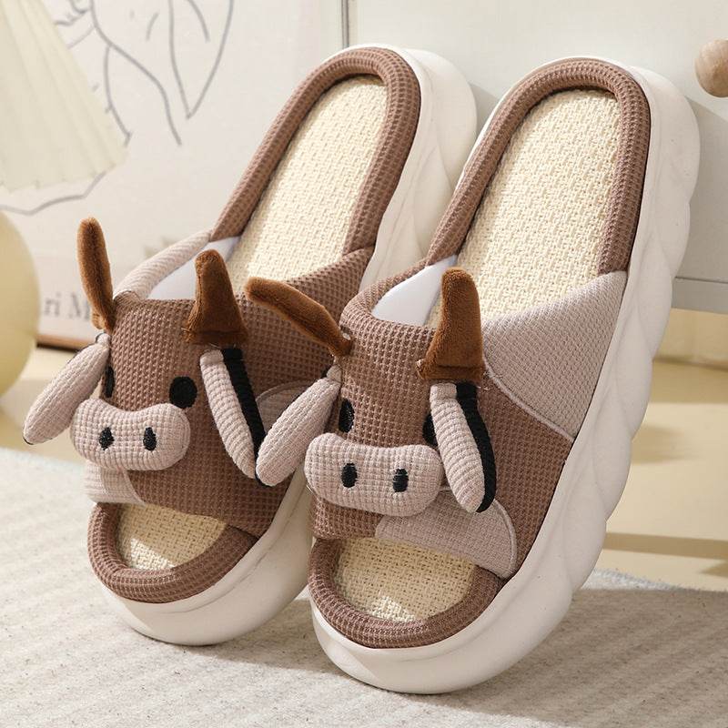 Cute Cartoon Cow Frog Slippers Linen Non-slip Shoes Indoor Garden Home Slippers - ProTrendyz